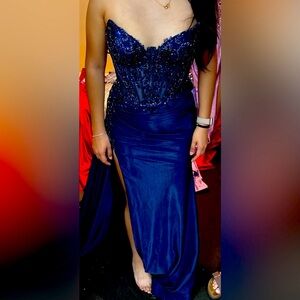 Elegant Navy Blue Embellished Dress